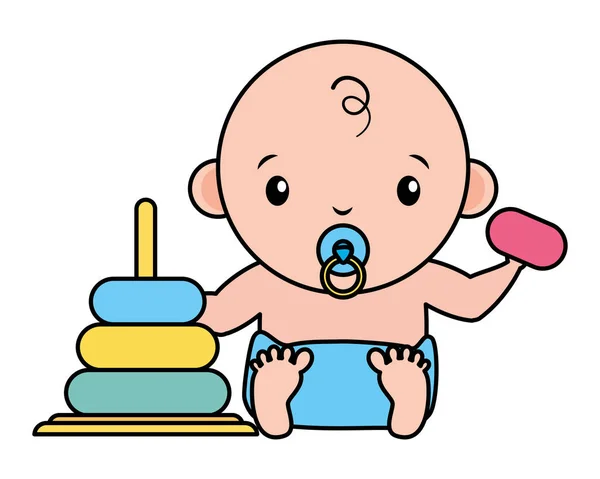 Cute little baby boy with pile rings toy — Stock Vector