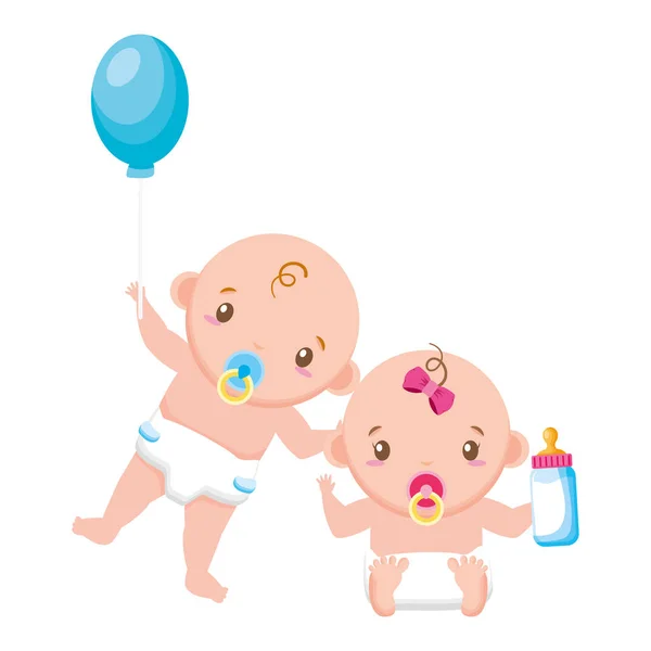 Μωρά αγόρι και κορίτσι ντους μωρό — Διανυσματικό Αρχείο