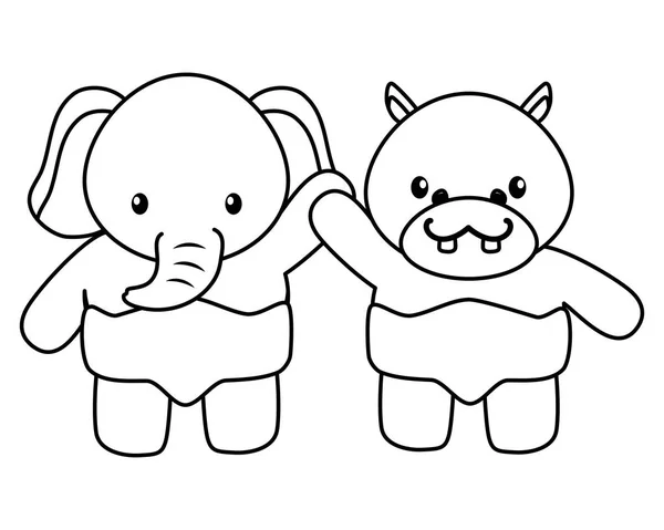 Schattige kleine olifant en nijlpaard baby's karakters — Stockvector