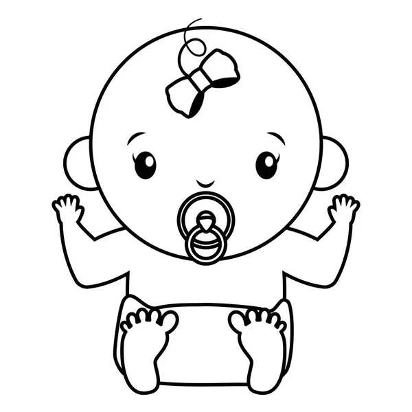 Cute Girl w pieluchy z pacyfikatorem Baby Shower — Wektor stockowy