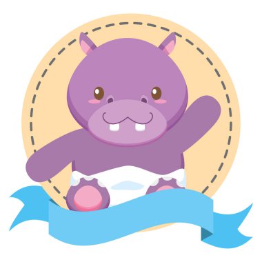 şerit ile çerçeve sevimli küçük Hippo