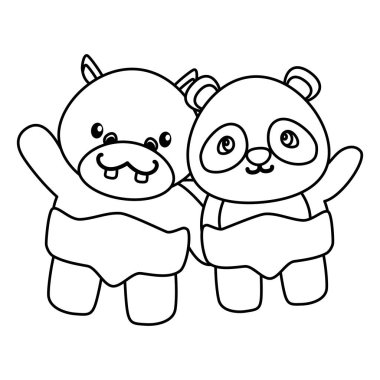 sevimli küçük ayı Panda ve Hippo karakterler