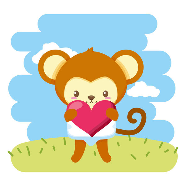cute little monkey with heart baby character