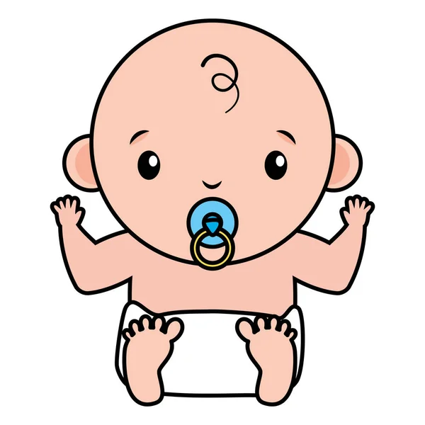 Lindo niño pequeño con carácter chupete — Vector de stock