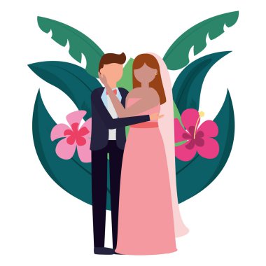 damat ve gelin çiçekler düğün yaprakları