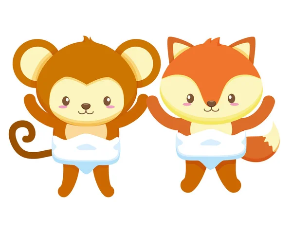 Χαριτωμένο μικρό μαϊμού και αλεπού χαρακτήρες — Διανυσματικό Αρχείο