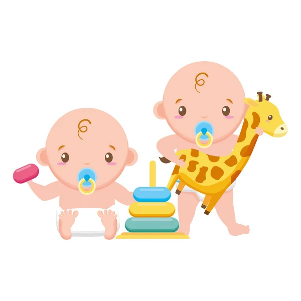 Bebés niño y niña bebé ducha — Vector de stock