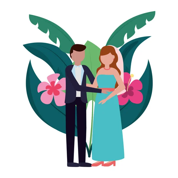 Noivo e flores de noiva folhas de casamento — Vetor de Stock