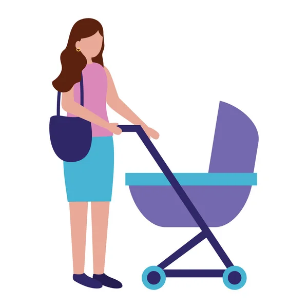 Mãe com bebê carrinho maternidade — Vetor de Stock