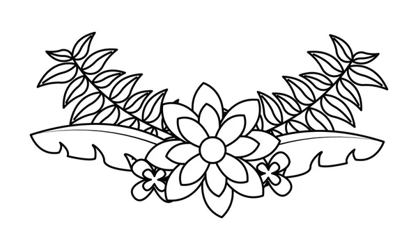 Flores hojas follaje decoración fondo blanco — Vector de stock