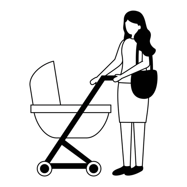 Mother with baby pram maternity — Stock Vector