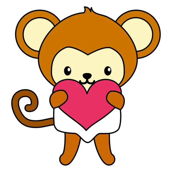 Carino scimmietta con cuore bambino carattere — Vettoriale Stock