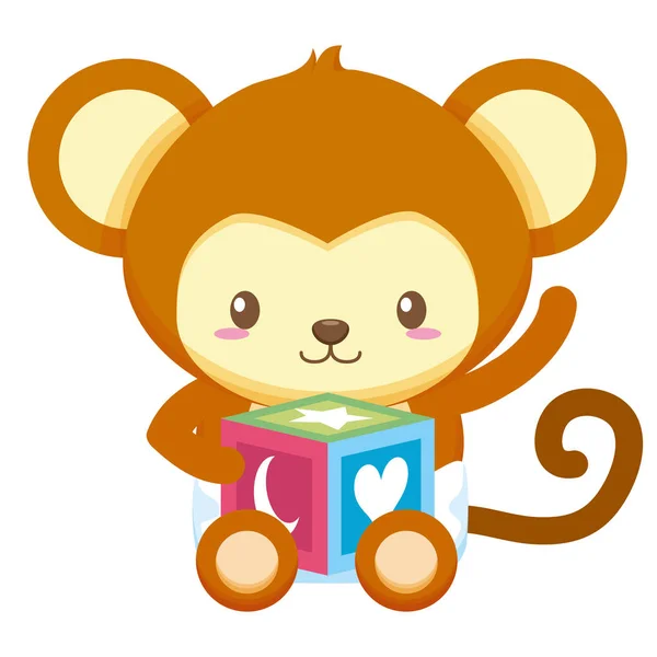 Blok bebek karakter ile sevimli küçük maymun — Stok Vektör