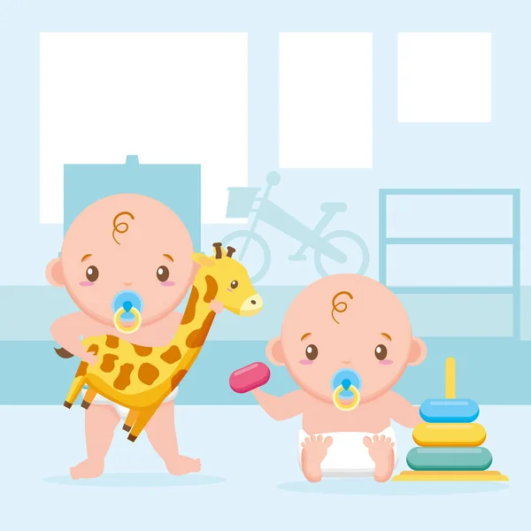 Cute little babies boys with toys — Stock Vector