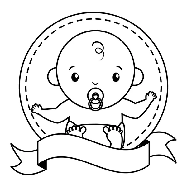 Bébé garçon avec sucette autocollant bébé douche — Image vectorielle
