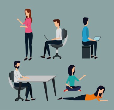 iş adamları ve iş kadını takım çalışması stratejisi seti