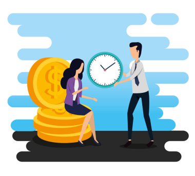 paralar ve saat ile işadamı oturan iş kadını