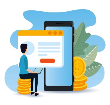 web sitesi belge ve para ile akıllı telefon ile işadamı