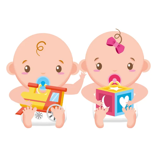 赤ちゃん男の子と女の子のベビーシャワー — ストックベクタ
