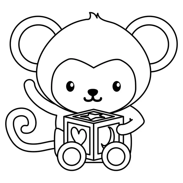 블록 아기 캐릭터와 귀여운 작은 원숭이 — 스톡 벡터