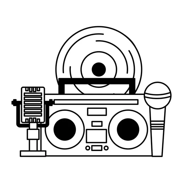 Vinyl boombox stereo microphone music festival on white background — Stock Vector