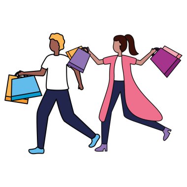 Alışveriş torbalı kadın ve erkek.