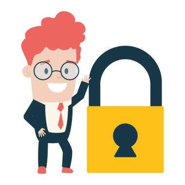 beyaz arka planda asma kilit tutan işadamı