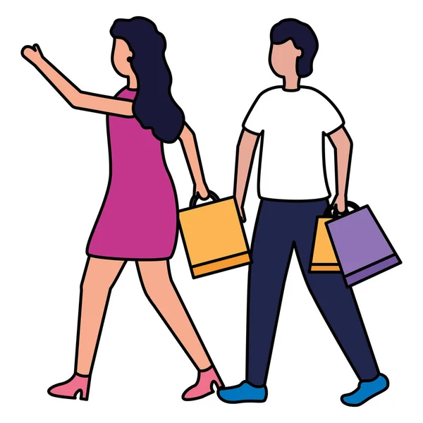 Homem e mulher com sacos de compras —  Vetores de Stock