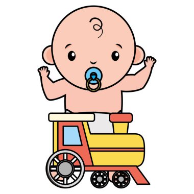 Tren ile sevimli küçük bebek çocuk