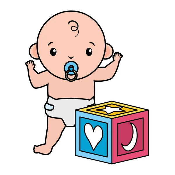 Menino pequeno bonito com brinquedo cubo — Vetor de Stock