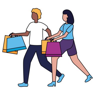 Alışveriş torbalı kadın ve erkek.