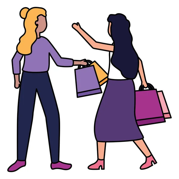 Mężczyzna i kobieta z torbami na zakupy — Wektor stockowy