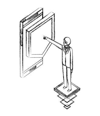 Smartphone işaret kalkan koruma ile işadamı