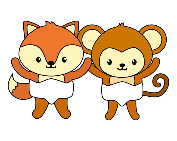 Χαριτωμένο μικρό μαϊμού και αλεπού χαρακτήρες — Διανυσματικό Αρχείο