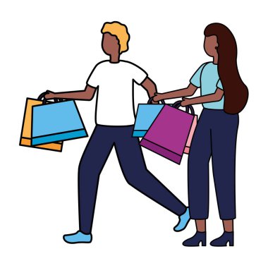 Alışveriş torbalı kadın ve erkek.