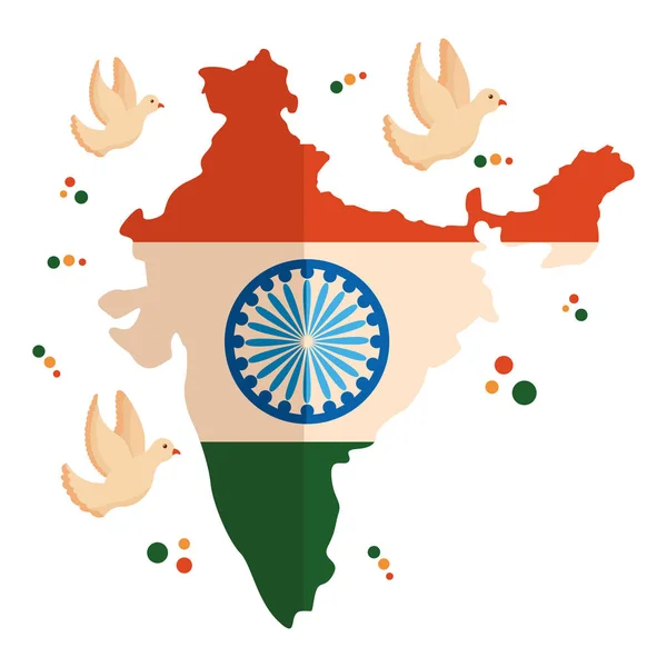 Drapeaux indiens avec carte et chakra ashoka — Image vectorielle