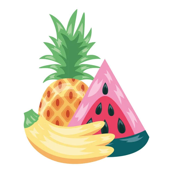 Anguria ananas banana frutti tropicali — Vettoriale Stock