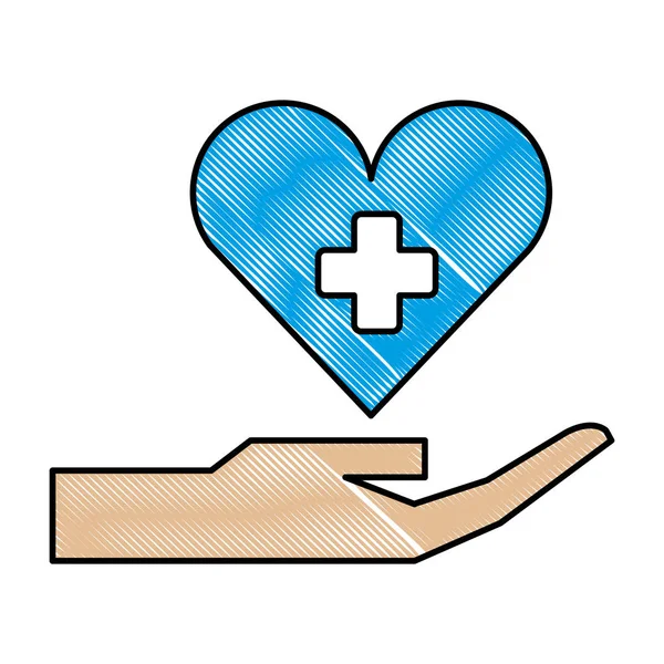 Ruku s lékařským srdcem a křížovým symbolem — Stockový vektor