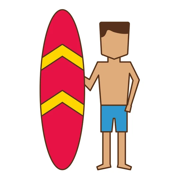 Homem em suma, com surfboard férias — Vetor de Stock