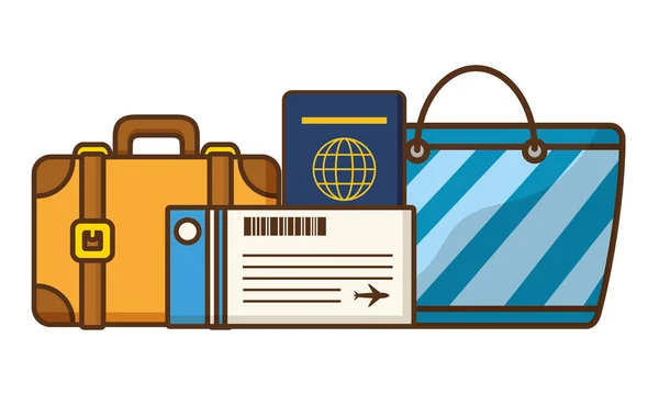 Viaje maleta bolso pasaporte billete — Vector de stock