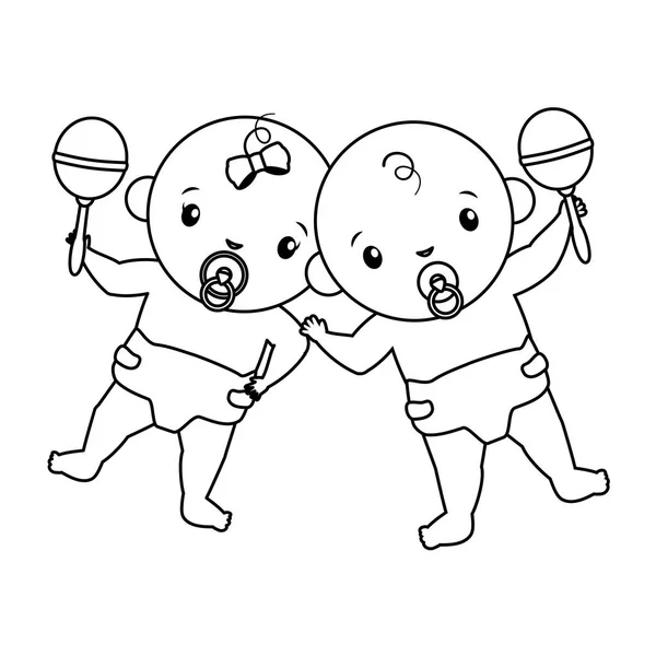Мила пара маленьких дітей з персонажами маракас — стоковий вектор