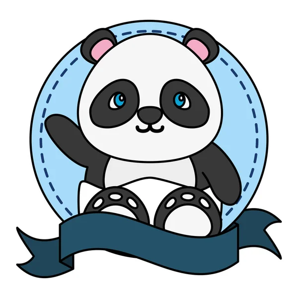 Cute Little Panda niedźwiedź w ramce z wstążką — Wektor stockowy
