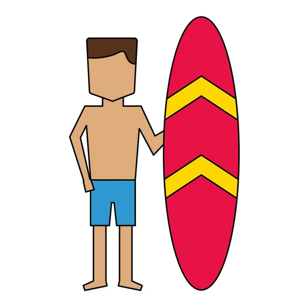 Man in short with surfboard vacations — Stock Vector