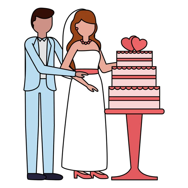 Наречений і наречений з весільним тортом — стоковий вектор