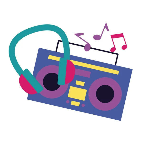 Boombox estéreo fone de ouvido notas festival de música —  Vetores de Stock
