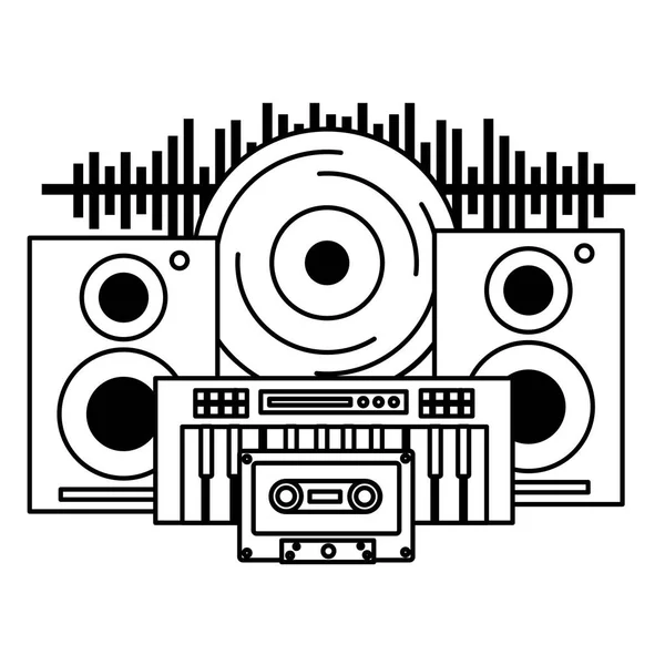 Vinyl spaker cassette et festival de musique de synthétiseur sur fond blanc — Image vectorielle