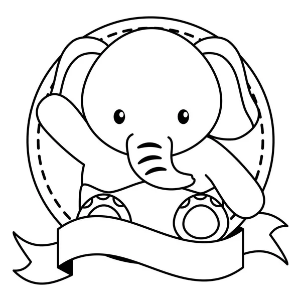 리본 프레임에 귀여운 작은 코끼리 아기 — 스톡 벡터