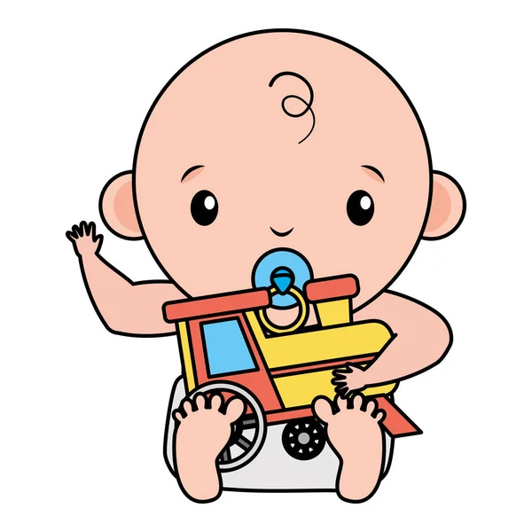 Cute little baby boy with train — Stock Vector