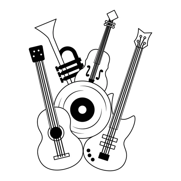 Electric and classical guitar fiddle vinyl music — Stock Vector