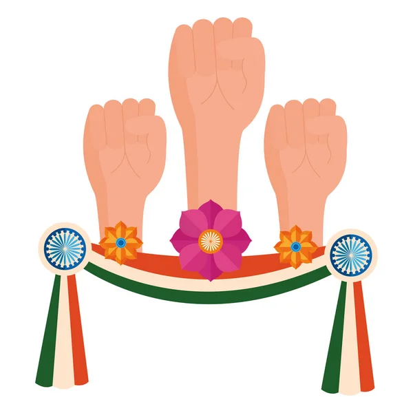 Indian flag with hands fist independence day — Stock Vector